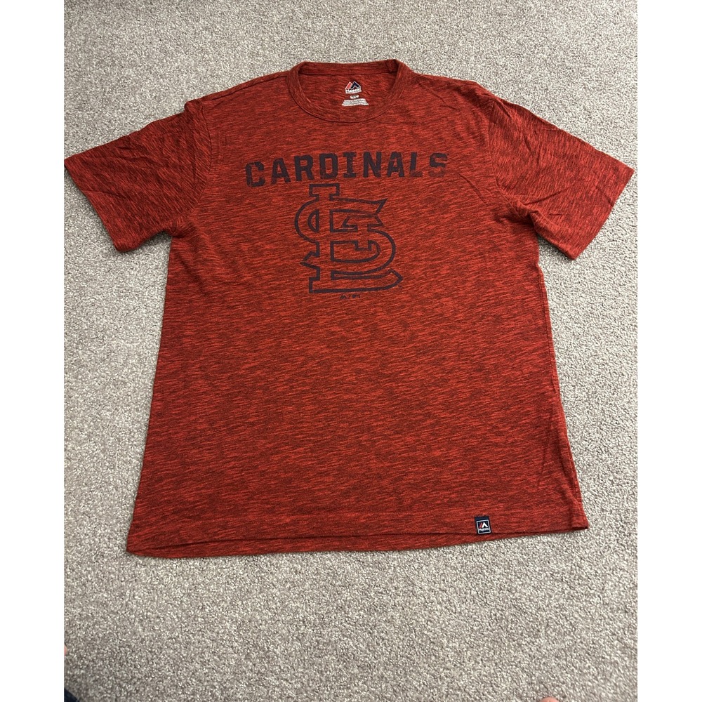 Majestic St Louis Cardinals T-Shirt Mens Medium Red Excellent MLB Space Dye STL